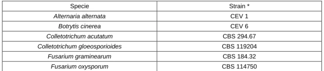 Table 2. Collection of filamental fungi used as biological material. *Strains courtesy from Converde