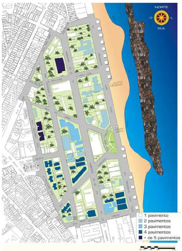 Figura 47 – Mapa das alturas das edificações – fração urbana do bairro Praia do Meio.  Fonte: Arquivo particular, 2003