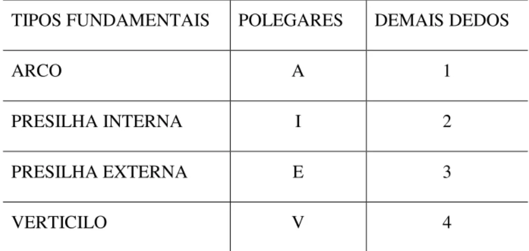TABELA 1 – Chave de classificação dos Tipos Fundamentais. 