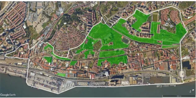 Figure 7. Spatial identification of urban voids in the ROCK intervention area. Source: João Carlos Martins /  Projeto ROCK 