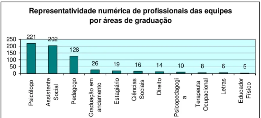Figura 7: Representatividade numérica de profissionais das equipes  por áreas de graduação