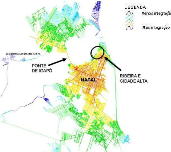 Figura 14: Modelagem axial da Ribeira por volta de 1990 (sobre plantas cedidas pela CAERN)