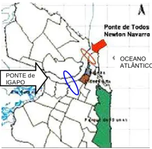 Figura 15: Localização das pontes sobre o Rio Potengi. Fonte: MUsA, UFRN, 2007.