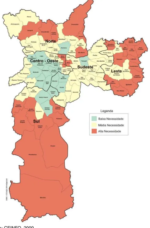 Gráfico 1 - Mapa  do município de São Paulo com o Índice de Necessidades 