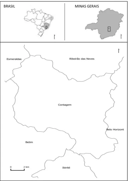 Figura 13- Localização do município de Contagem. O mapa foi confeccionado por meio do software  QUANTUM GIS versão 2.0.1