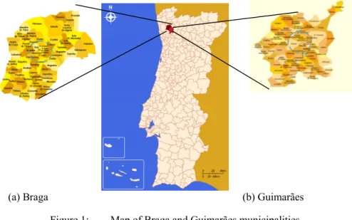 Figure 1:  Map of Braga and Guimarães municipalities. 