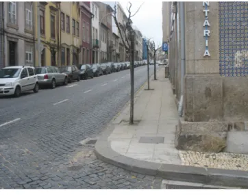 Figure 4:  Poorly maintained width of sidewalks in Braga. 