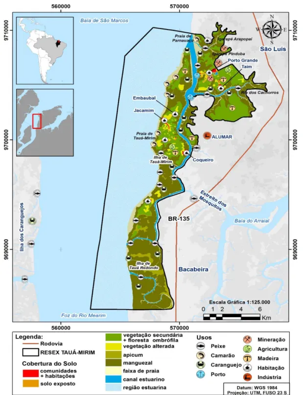 Figura  6  –   Mapa  de  uso  e  cobertura  do  solo,  enfatizando  as  principais  unidades  geoecológicas utilizadas para a pesca artesanal