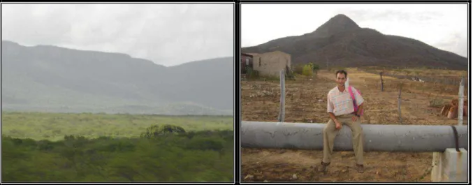 Ilustração  2  e  3:  Serra  do  Feiticeiro  (SE)  e  Pico  do  Cabugi  (O):  destaques  característicos  da  paisagem  geomorfológica do Município de Lajes/RN 