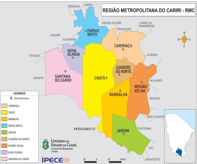 Figura 1  – Mapa da Região Metropolitana do Cariri - 2016