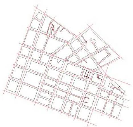 Figura 02  – Representação linear da malha viária construída tomando-se como base o mapa das  quadras do bairro Petrópolis