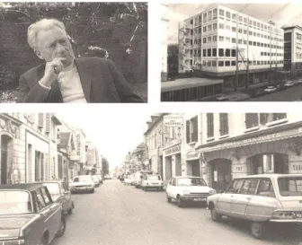 Ilustração 3 - Montagem  com  imagens  de  Henri  Lefebvre  e  ambientes  de  Paris  na  década  de  1970,  ocasião  da  publicação  da  obra  de  referência  desta  tese