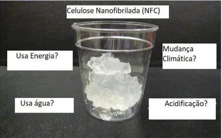 Figura 15- Exemplo de ciclo de vida com os seus possíveis impactos, para obtenção de  nanocelululose fibrilada a partir da polpa de madeira, do berço ao portão