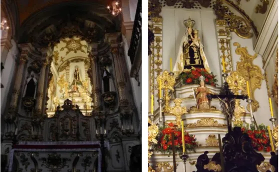 Figura 9: Detalhe altar-mor: Nossa Senhora do Carmo, Santa Quitéria e Crucifixo  Igreja da Ordem Terceira de N