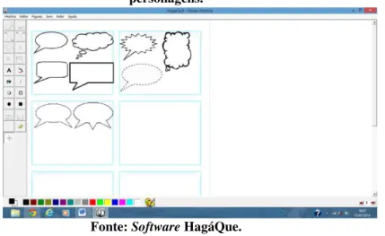 Figura 3: Tela do software HagáQue: modelos de balão para criação de diálogo entre os  personagens