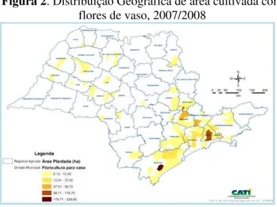 Figura 2. Distribuição Geográfica de área cultivada com  flores de vaso, 2007/2008 