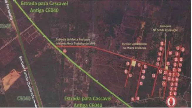 Figura 6- Mapa da rota turística do Museu Vivo do Barro da Moita Redonda e seus  45 ateliers