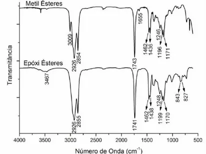 Figura 11: Espectro de Infravermelho do metil-éster e do epóxi-éster a partir do óleo  de girassol