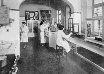 Figura 1: Laboratório de química no Instituto Profissional Feminino, da Capital, em São Paulo,  década de 1940