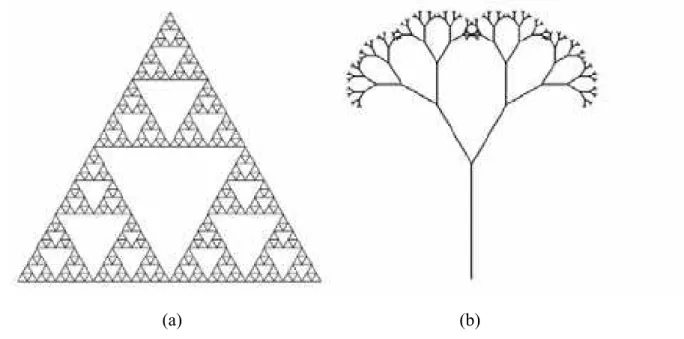 Fig. 2.2. Auto-similaridade de fractal. As imagens destacam: (a) auto-similaridade estrita e (b) auto-similaridade estatística.