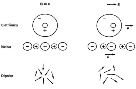 Figura 4. Desenho esquemático das diferentes contribuições para a polarização elétrica em um material  dielétrico [10] 