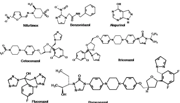 FIGURA 1.7 – Estruturas moleculares de alguns fármacos utilizados no tratamento  da doença de Chagas