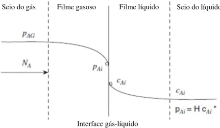 Figura 2.1 Perfil de concentração de absorção de um componente A segundo a teoria de dois  filmes