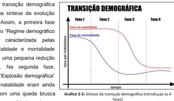 Gráfico 3-3: Síntese da transição demográfica (introdução às 4  fases) 