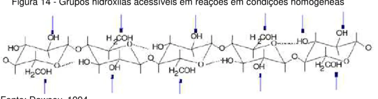 Figura 14 - Grupos hidroxilas acessíveis em reações em condições homogêneas 