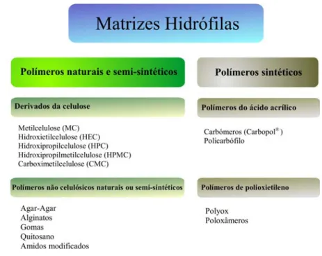 Figura 4 – Polímeros utilizados na preparação de formas farmacêuticas orais de libertação  modificada – Matrizes Hidrófilas