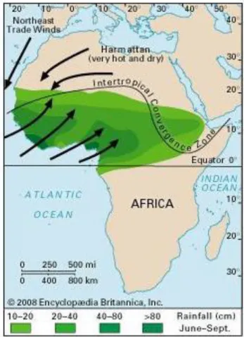 Figura 4  –  Esquema da influência da Monção da África Ocidental e da ZCIT durante o verão na zona  do Sahel Oriental