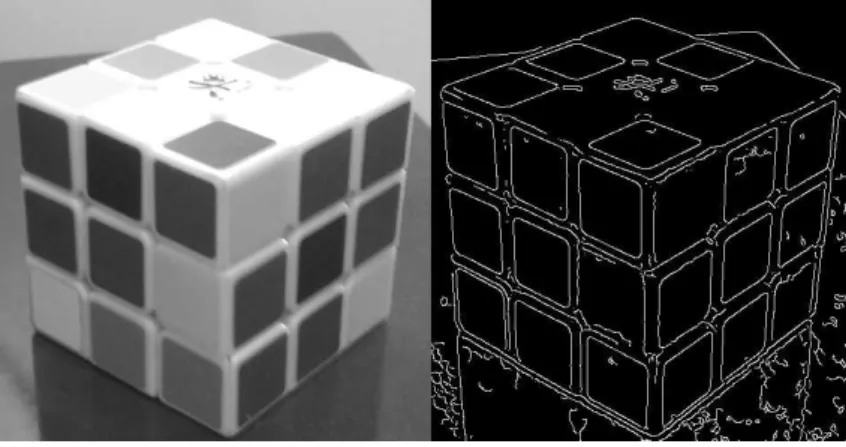 Figura 3.14: Imagem original e imagem com bordas detectadas utilizando o algoritmo de Canny.