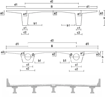 Fig. 4.1 – Secções transversais possíveis para um tabuleiro em laje vigada