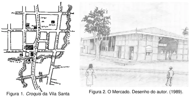 Figura 2. O Mercado. Desenho do autor. (1989).  Figura 1. Croquis da Vila Santa 