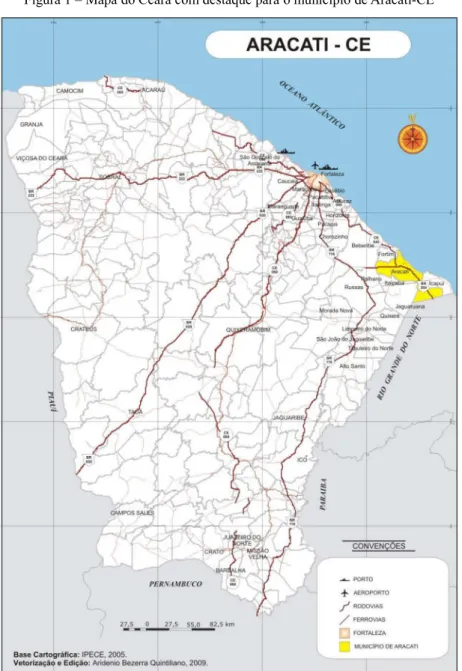 Figura 1 – Mapa do Ceará com destaque para o município de Aracati-CE