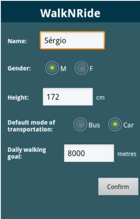 Figure 17 - Settings screen, where the user can set his daily goal, together with other settings