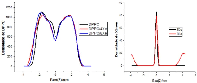 Figura 8: Densidade de DPPC,DPPC/4Xe e DPPC/8Xe 