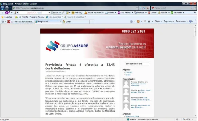 Figura 4 - Página do Blog do GRUPOASSURÊ. Fonte: Disponível em:  &lt;http://blogassure.wordpress.com/&gt;Acesso em: 21 set
