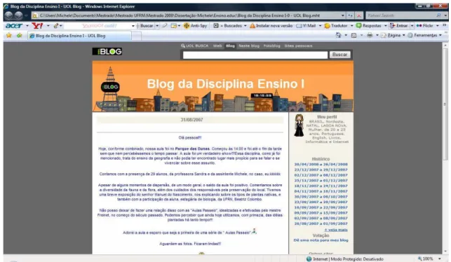 Figura 5 – Blog da Turma de Pedagogia do 6º. Período de 2007.2. Fonte: Disponível em:  &lt;http://ensino.educ.zip.net/&gt;