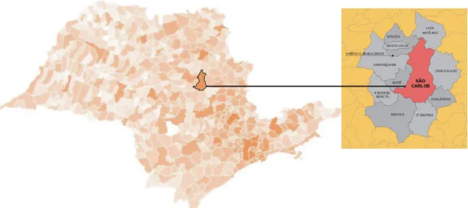Figura 07. Localização de São Carlos e os municípios limítrofes. Fonte: Diagnóstico do Plano Diretor de São  Carlos, 2005