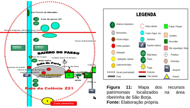 Figura 11: Mapa dos recursos patrimoniais localizados na área ribeirinha de São Borja