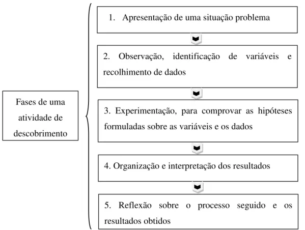 Figura 2 - Fases que compõem uma atividade por descoberta   Fonte: Joyce; Weil, 1978, apud Pozo; Gomez Crespo, 1998, p