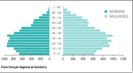 Figura  3  –   Distribuição  Populacional  pelos  vários  grupos  etários  em  Santo  António 