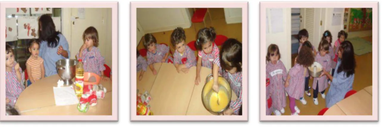 Figura 17  –  Confeção do bolo com a ajuda das crianças. 