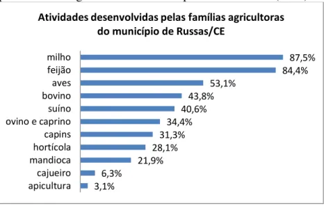 Gráfico 1 – Distribuição das principais atividades desenvolvidas  pelas famílias agricultoras do município de Russas/CE (2015)