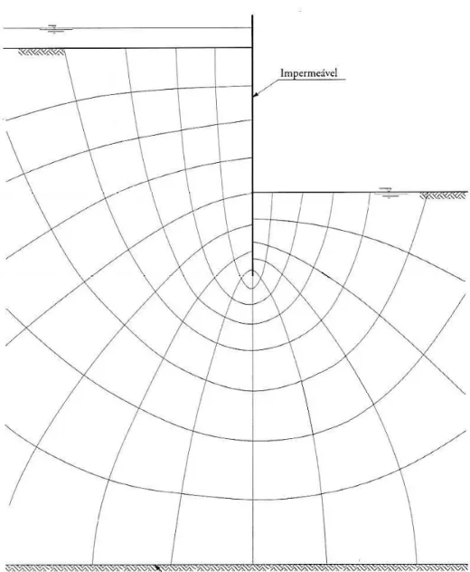 Fig. 1.5 – Rede para um escoamento bidimensional num meio isotrópico e homogéneo 