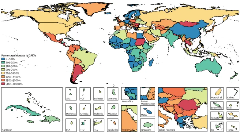 Figure 3: Mean percentage increase in DALYs associated with Cryptosporidium infection in 2016 before and after accounting for undernutrition-associated DALYs in children younger than  5 years