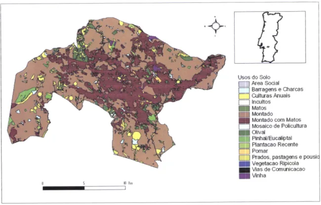 Figura  2  -  Usos  do  solo  do Sítio Monfurado (redassificaçáo  a  partir  de dados  ERENA  - -Ordenamento  e  Gestâo de  Recursos  Naturais,  Lda.-  não  publicados)'