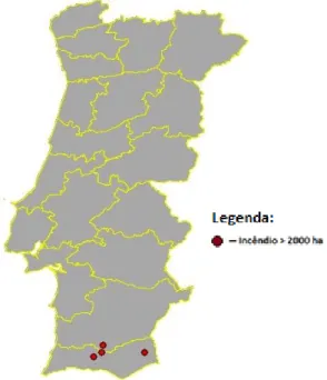 Figura 18 - Localização dos incêndios &gt;2000 ha ocorridos no 2º bloco de 2004 