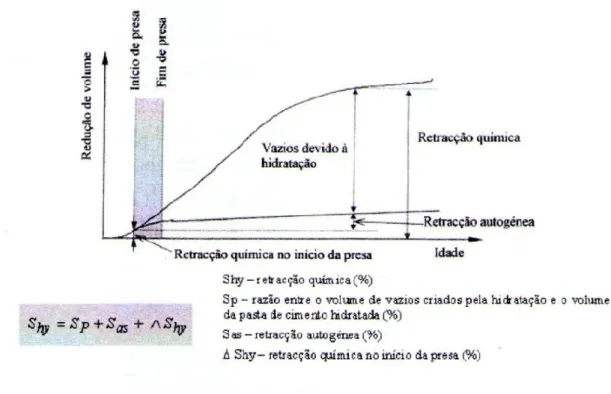 Figura 15 - Relação entre as retracções química e autogénea da pasta sem trocas de humidade  (E 476 - 2007) 